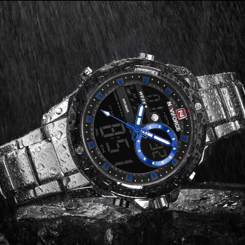 NAVIFORCE Fashion Stainless Steel Men Watches 3ATM Water-resistant Digital Dual Display Watch Luminous Man Wristwatch Male Relogio Musculino