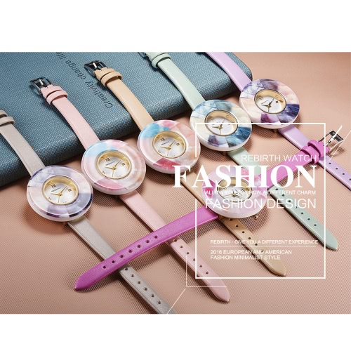 REBIRTH Brand Fashion PU Leather Quartz Women Watches Marble Case Water-Proof Ladies Casual Wristwatch Sweety Style Bracelet Watch