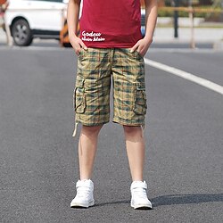Men's Cargo Shorts Shorts Multi Pocket Straight Leg Lattice Comfort Wearable Knee Length Outdoor Daily 100% Cotton Sports Stylish Yellow Green miniinthebox
