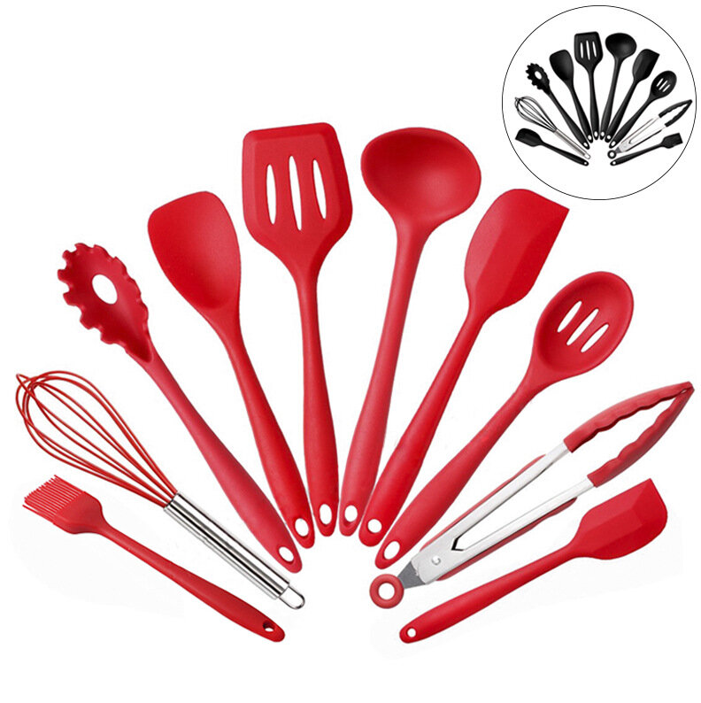 10PCS Silicone Kitchen Utensils Kitchenware Set Tableware Cooking Tools with Non-Stick Cookware Pan Scoops