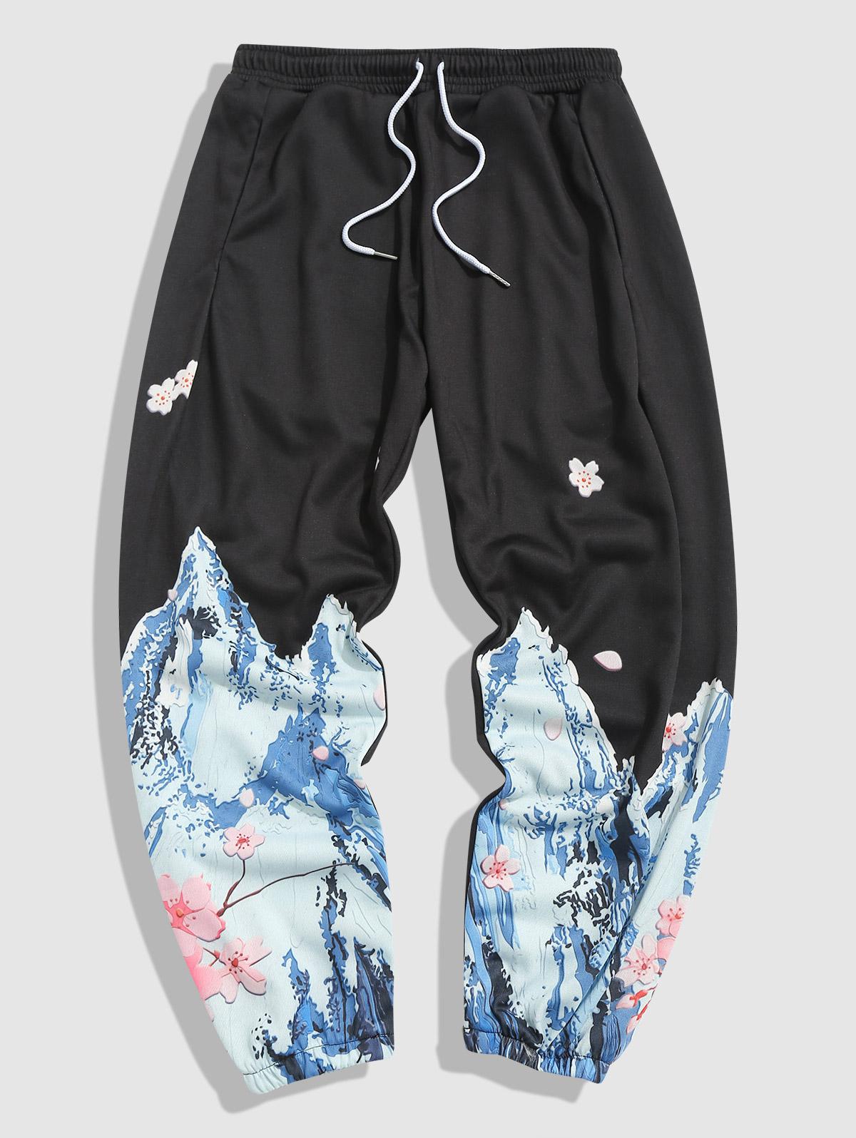 ZAFUL Men's Mountain Floral Print Graphic Sweatpants Xl Black