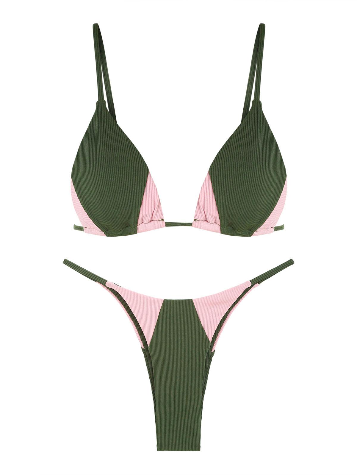 ZAFUL Bikini Fruncido de Dos Colores S Verde