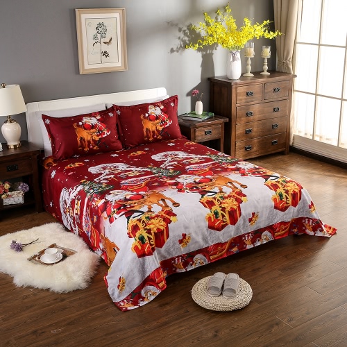 Christmas Santa Bedding Set Polyester 3D Printed Duvet Cover + 2pcs Pillowcases + Bed Sheet Set Christmas Bedroom Decorations