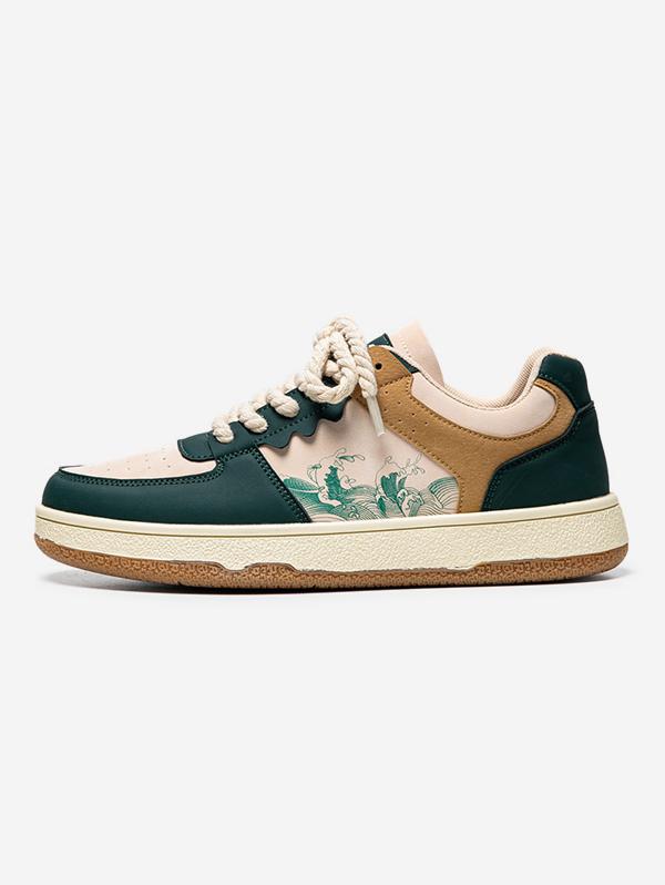 Men Sea Waves Pattern Colorblock Lace UP Skate Shoes