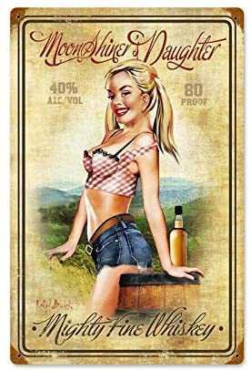 Vintage Style Metal Tin Sign 8x12inch Pinup Girl Moonshiners Daughter Metal Tin Sign Nostalgic Metal Sign Home Decor for Club Bar Cafe