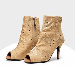 Women's Dance Boots Ballroom Dance Square Dance Stiletto Heel Boots Party Collections Fashion Party / Evening Sequins Slim High Heel Open Toe Zipper Adults' Gold Lightinthebox