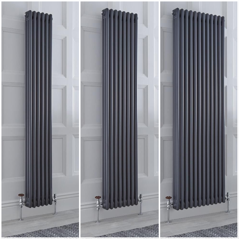 Radiador Tradicional Triple Vertical Antracita Regent de 1800mm - Disponible en Distintas Medidas y con Pies