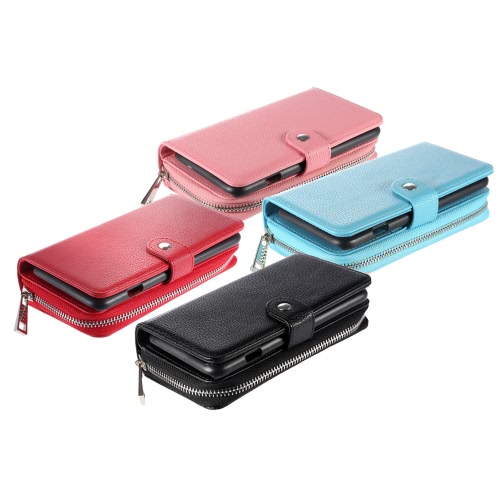 KKmoon 2 in 1 Zipper Wallet Phone Case Cover PU Leather Protective Shell Detachable Folio Flip Holster Carrying Case Card Holder for iPhone 6 Plus 6S Plus 5.5inch