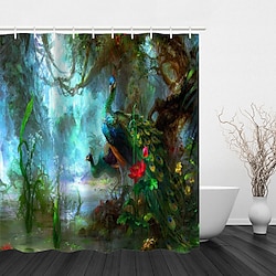 Forest Peacock Rainforest  Shower Curtain,Plant Printing Shower Curtain Hook Modern Polyester Machined Waterproof Bathroom Lightinthebox