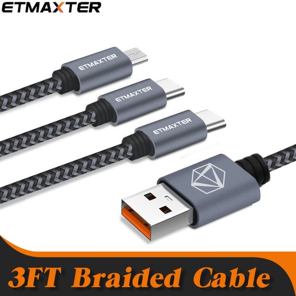 ETMAXTER® Fast Delivery Phone Charge Cables Wearproof 1M 3.3FT High-speed Charging Micro USB type C Data Line 3ft Braided For Android IPD