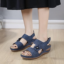 Women's Sandals Wedge Sandals Plus Size Daily Beach Flower Wedge Heel Elegant Casual Minimalism Microfiber Magic Tape Solid Color Wine Light Brown Black Lightinthebox