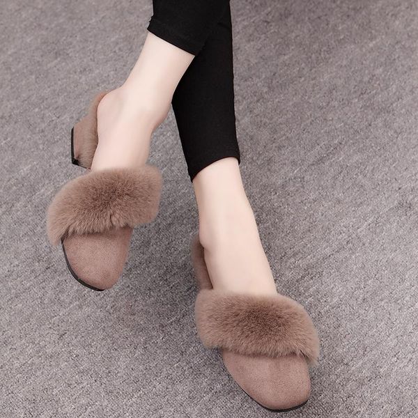 Slippers Women Heel Spring Autumn Plush Soft Inside Comfortable Skin-friendly Fashion Wild Elegant One Pedal Shoes U24-68