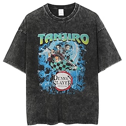 Demon Slayer: Kimetsu no Yaiba Agatsuma Zenitsu Kamado Tanjiro T-shirt Oversized Acid Washed Tee Print Graphic T-shirt For Men's Women's Unisex Adults' Hot Stamping 100% Polyester Casual Daily Lightinthebox