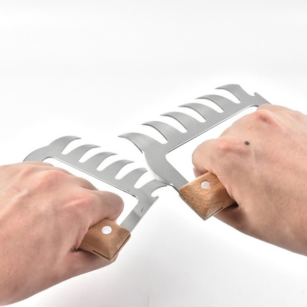 Wooden Handle Metal Meat Claws Stainless Steel Forks BBQ Shredder Claws Kitchen Sharp Knife Tools