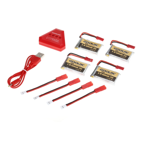 4pcs GoolRC 600mAh 3.7V 25C JST Conector LiPo batería con 4 en 1 cargador USB para JXD 509W 509G RC Quadcopter