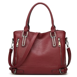 Women's Handbag Satchel Top Handle Bag PU Leather Office Daily Going out Zipper Solid Color Wine Black Brown Lightinthebox