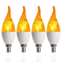 4pcs E14 3w Fire Flame Light Bulbs 3 Mode Candelabra  Warm White Chandelie Candle Light for Halloween Christmas Party Decorations C35 C35L 85-265V Lightinthebox