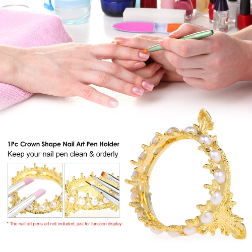 1Pc Nail Art Pen Holder Nail Art Crown Shape Penholder Nail Brush Rack Stand Nail Pen Holder Organizer for 15 Nail Pens Nail Brush Silver
