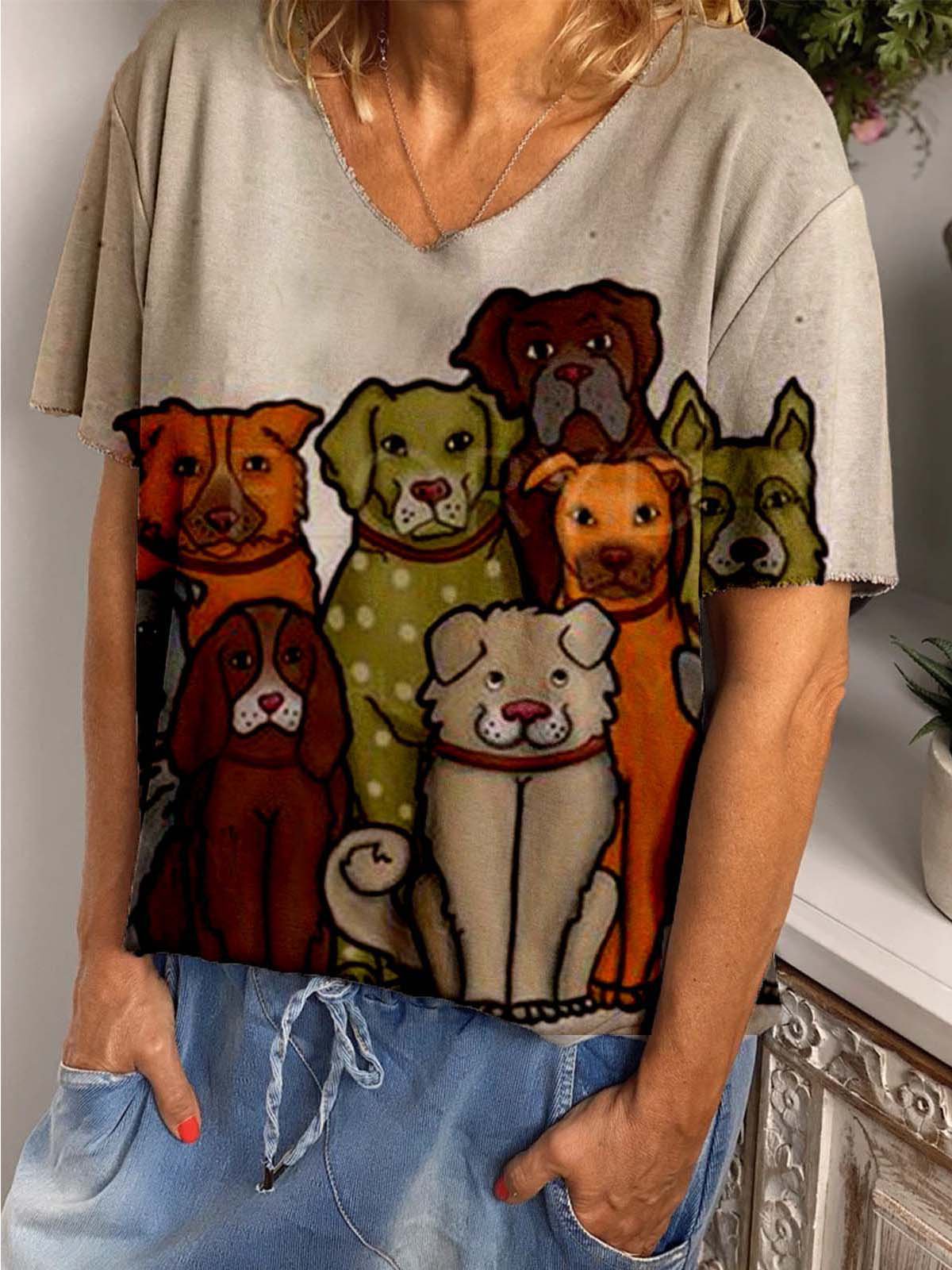 Khaki Cotton-Blend Short Sleeve T-Shirts - Noracora