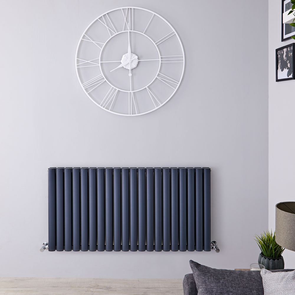 Radiador de Diseño Horizontal Doble - Antracita - 600mm x 1190mm x 76mm - 2298 Vatios - Revive Air