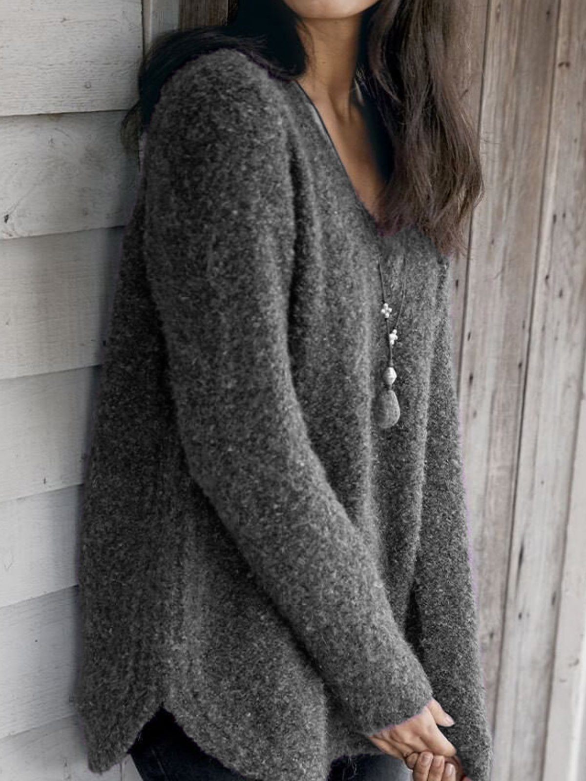 Long Sleeve V Neck Solid Casual Sweaters