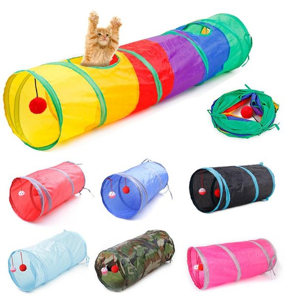 Cat Toys 7 Color Funny Pet Cave Tunnel Play Rainbown Brown Foldable 2 Holes Kitten Toy Bulk