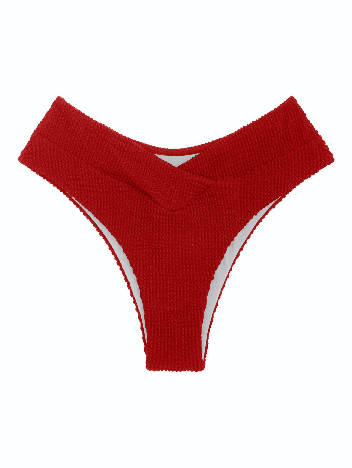 ZAFUL High Waisted Crossover Crinkle Textured Bikini Bottom L Red