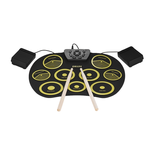 Kit de batería electrónica portátil Roll Up Drum Kit 9 Silicon Pads USB Powered with Foot Pedals Drumsticks Cable USB para estudiantes Niños