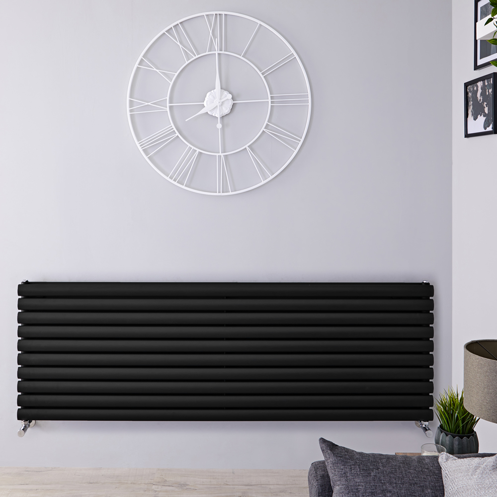 Radiador de Diseño Horizontal Doble - Negro Mate - 590mm x 1780mm x 78mm - 2066 Vatios - Revive