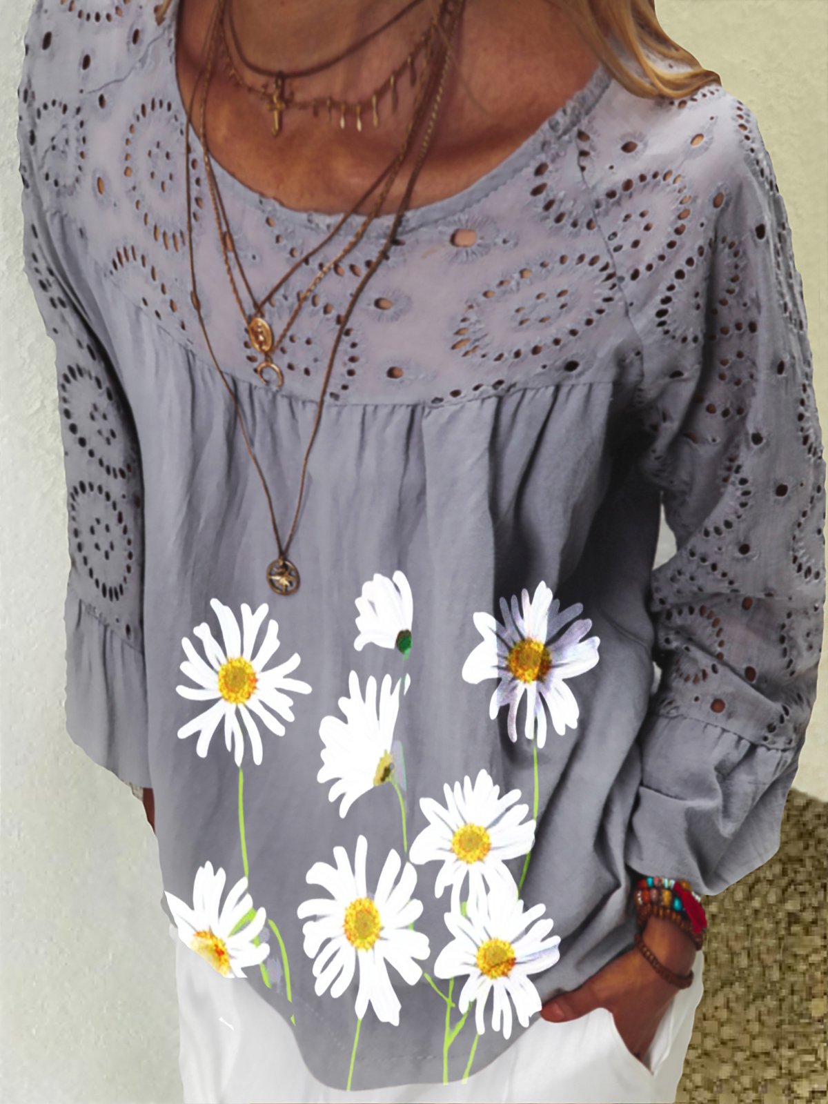 Gray Casual Cotton Causal Tops - Noracora