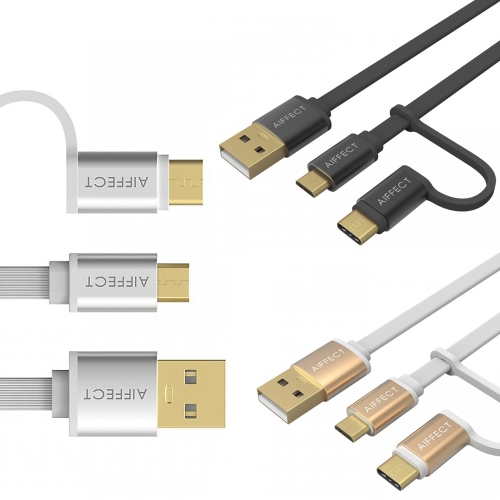 AIFFECT 2 Pack 3.3Ft USB 2.0 to Micro USB / Type C Charging Cable Sync Data Line Cord for Samsung 2-in-1