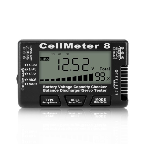 Vérificateur de batterie numérique 8 en 1 Testeur de batterie Li-ion Lipo LiFe Testeur de tension NiMH