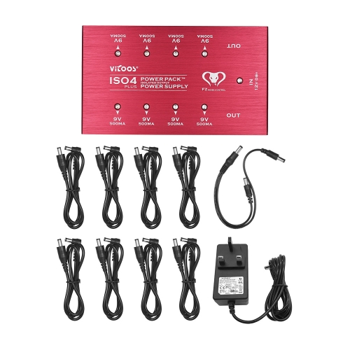 VITOOS ISO4PLUS Compact Guitar Effects Power Supply Power Pack Station 8 Isolated DC 9V Outputs Max. 500mA with Short Circuit Protection