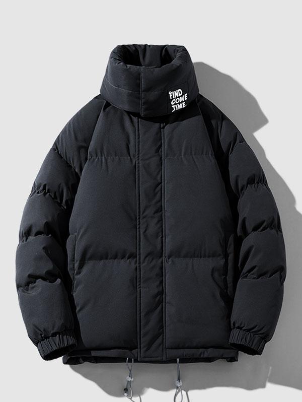 ZAFUL Men's Letter Printed Detachable Collar Design Puffer Padded Jacket Xl Black