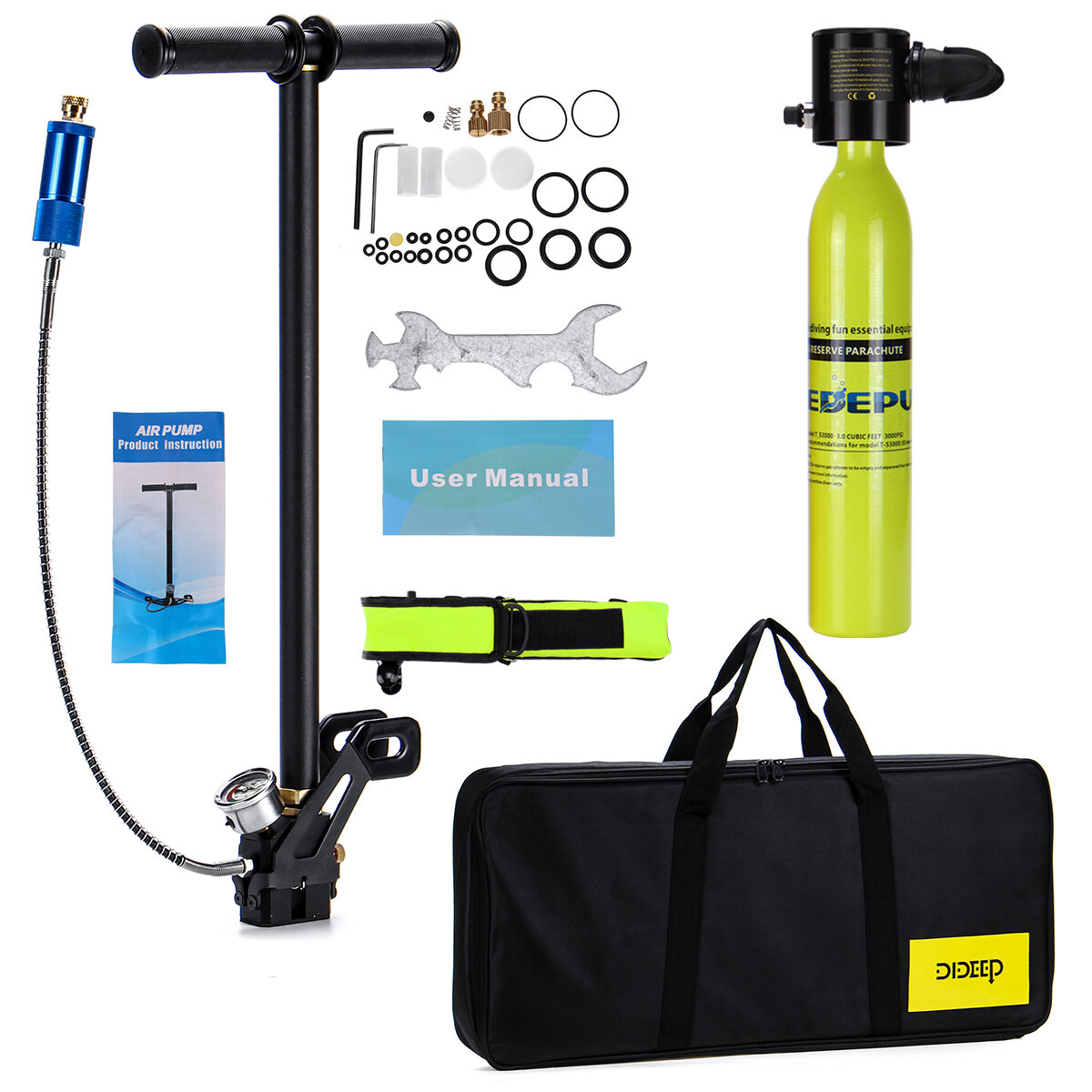 DIDEPU Diving Equipment Set 0.5L Oxygen Cylinder Pump Bag Diving Oxygen Tank