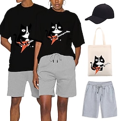 Animal Cat Guitar T-shirt Shorts Baseball Cap Print Graphic Bag Shorts T-shirt For Men's Women's Unisex Adults' Hot Stamping 100% Polyester Casual Daily Lightinthebox