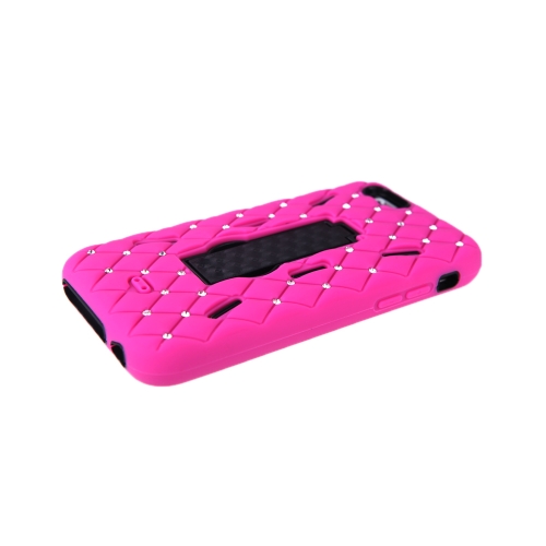 Detachable Dual Layer Silicone & PC Back Case Protective Shell Cover with Stand  Bling Crystal Decoration for iPhone 6 Red