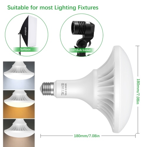 Andoer 150W ampoule LED ampoule de photographie ampoule 3000K-6500K dimmable support E27 à économie d'énergie avec télécommande pour studio de photographie maison entrepôt bureau hôtel