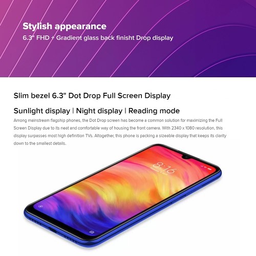 Xiaomi Redmi Note 7 Teléfono Móvil Pantalla 6.3 Pantalla 4GB RAM 64GB ROM 48MP Cámara Snapdragon 660 4000mAh Batería 4G Desbloqueado Teléfono inteligente