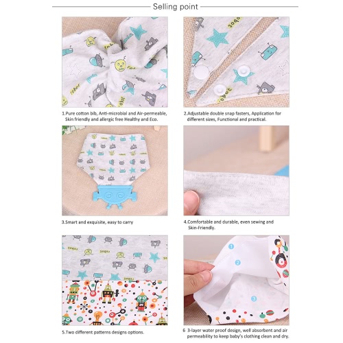 Comfortable Soft Baby Silicone Saliva Pocket Feeding Teethers Bibs BPA Free Infant Toddlers Cotton Teething Towel Cute Robot-shaped Cartoon Style