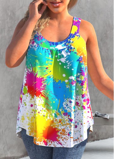 Splash Print Multi Color Plus Size Tank Top
