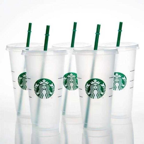 Starbucks Mermaid Goddess 24oz/710ml Plastic Mugs Tumbler Reusable Clear Drinking Flat Bottom Pillar Shape Lid Straw Coffee Cups Bardian
