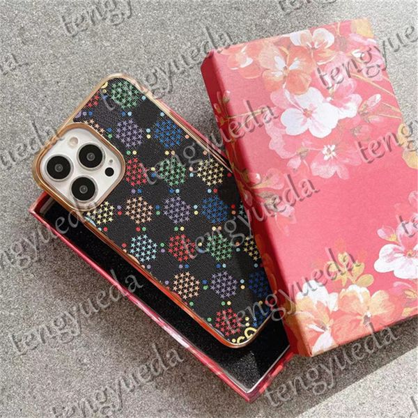 Designer Fashion Phone Cases for iphone 13 12 11pro max Xs XR Xsmax DeluxeElectroplated Frame Leather Phone Case with box