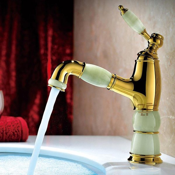 Bathroom Sink Faucets All Copper Gold European Style Single Hole Pulling Out Basin And Cold Mixer Pull Faucet