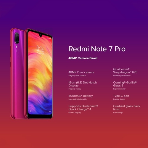 Xiaomi Redmi Note 7 Pro Mobile Phone 6GB 128GB Snapdragon 675 Octa Core 48MP + 5MP Cámara doble 6.3inch FHD + 4000mAh Reconocimiento de rostro con huella dactilar Desbloqueado 4G Smartphone