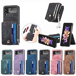 Phone Case For Samsung Galaxy Wallet Card Z Flip 4 Z Flip 3 Bumper Frame Wallet with Stand Solid Colored PC PU Leather miniinthebox