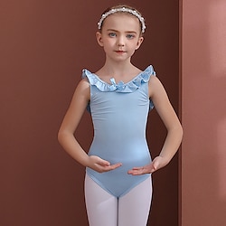 Kids' Dancewear Ballet Leotard / Onesie Hollow-out Pure Color Ruffle Girls' Performance Training Sleeveless High Cotton Blend Lightinthebox