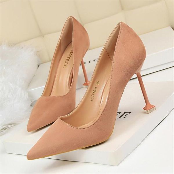 Dress Shoes Women's High Heels Fashion Sexy Pedicure Was Thin Heel Stiletto Suede Shallow Mouth Pointed