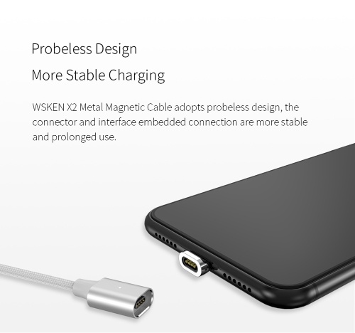 WSKEN X2 2M 6.56ft Cable magnético tipo C Pantalla LED Tipo magnético Sincronización de datos Cable de carga rápida Cable trenzado de nylon Cable cargador / plata