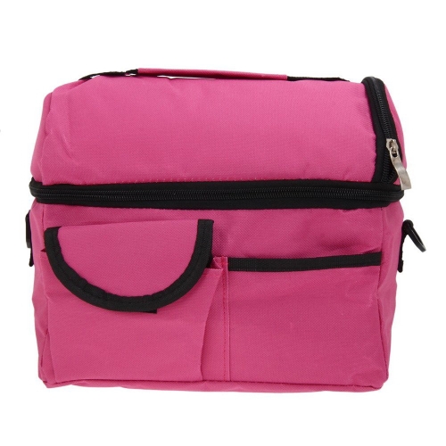 Large Capacity Insulated Square Lunch Bag Cooler Tote Carry Bags Travel Bento Box with Adjustable Shoulder Strap (Wine Red)